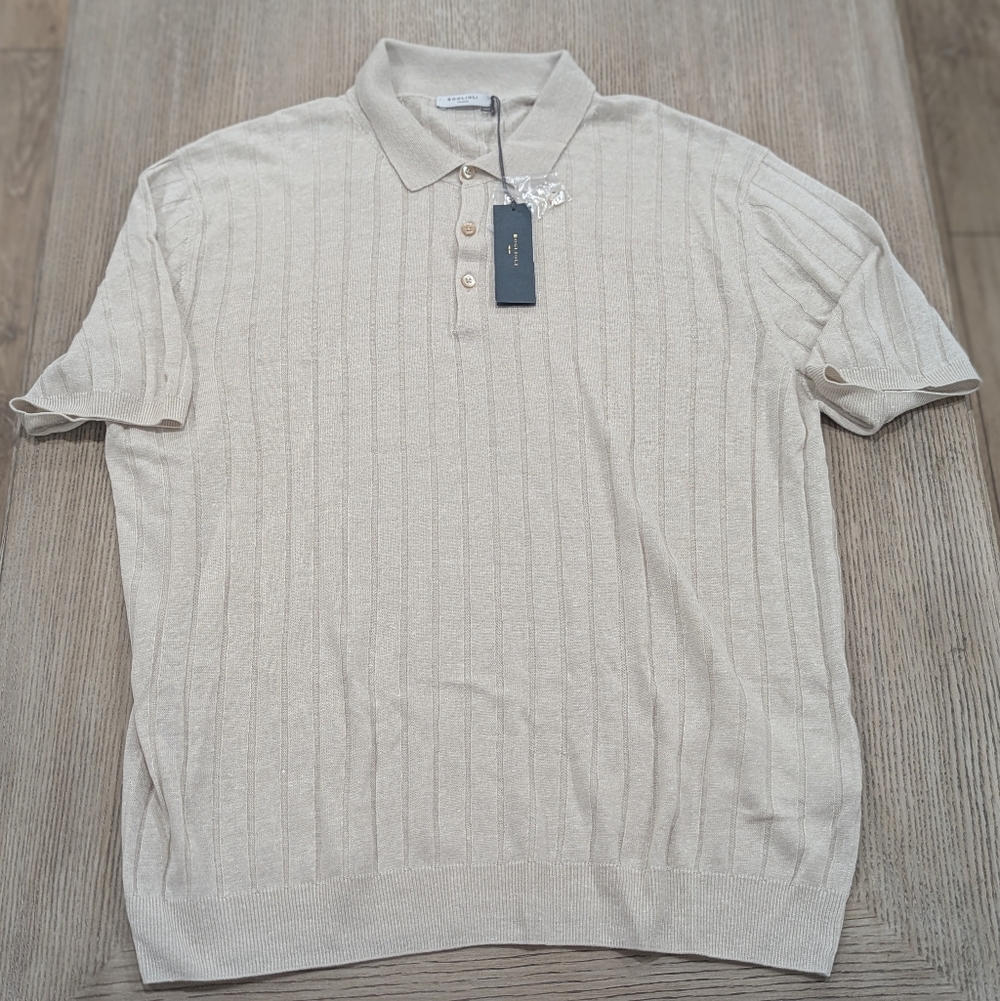 $550 Mens BOGLIOLI Linen/Cotton Polo Sweater Ivory 2XL